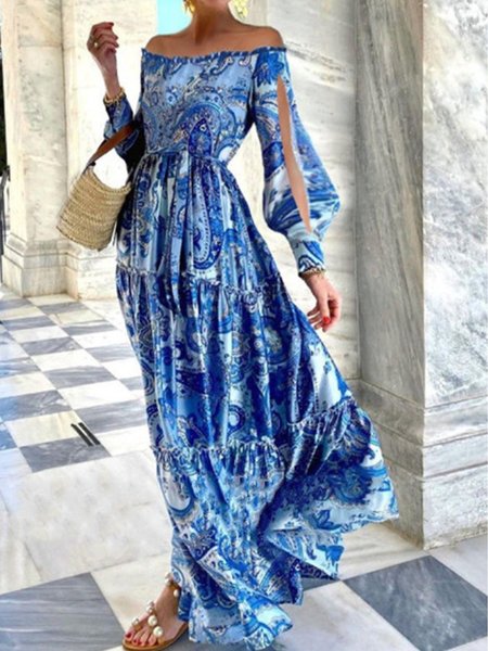 

Holiday Paisley Long Sleeve Maxi Dress, Blue, Maxi Dresses