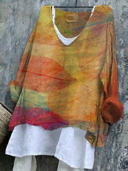 

Leaves Cotton Casual Shift Tops, As picture, Tops