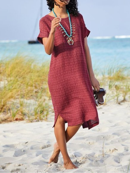 

Dritto Dolce Stampato Floreale Girocollo Abito, Rosso, Dresses