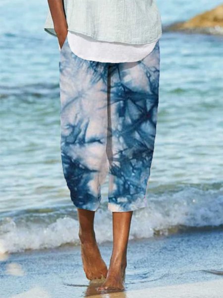 

Ombre/Tintura a nodi Dritto Stampato Poliestere Casuale Estate Blu Pantaloni, Pants