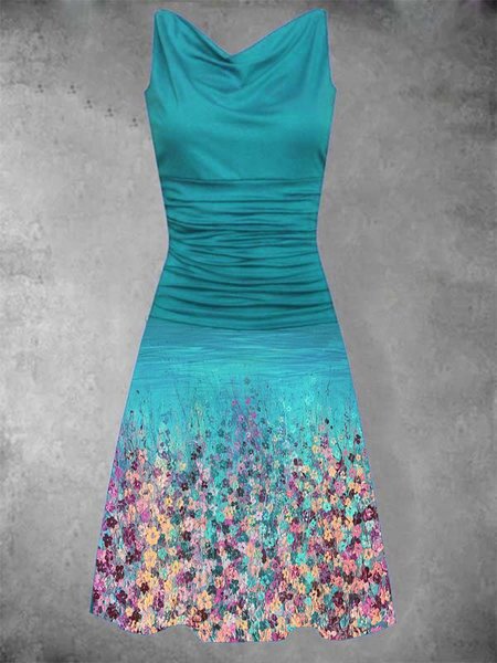 

Blu Stampata Floreale Collo ad anello Quotidiano Casuale senza maniche Abito, Dresses
