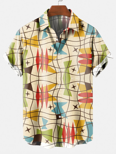 

Cotton-Blend Vintage Printed Shirts, Yellow, Men's Floral shirt