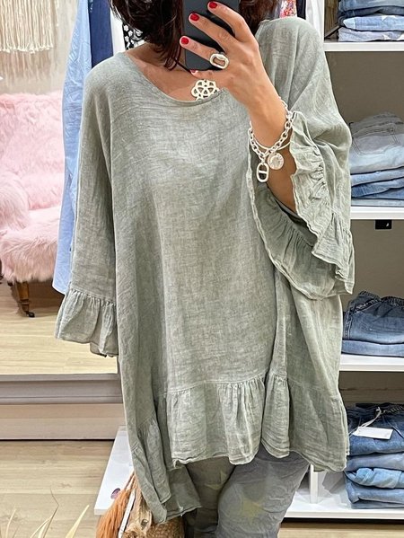 

Plain 3/4 Sleeve Tops, Lightgreen, Blouses & Shirts