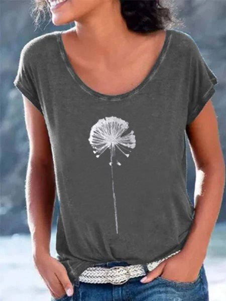 

Cotton-Blend Plants Casual Short Sleeve T-shirt, Gray, Printed T-shirts