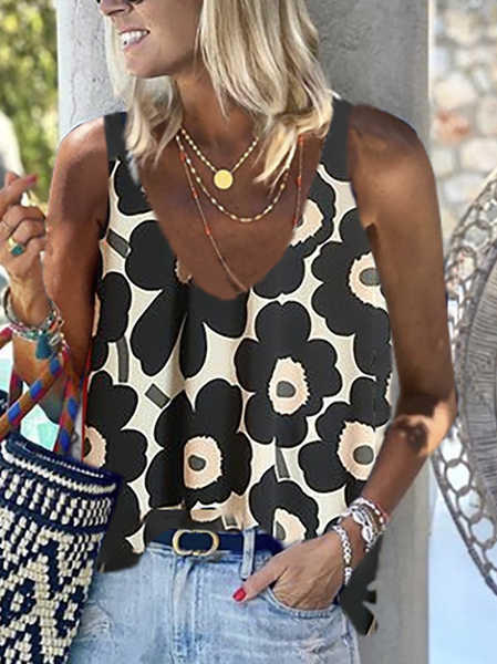

Cold Shoulder Sweet Floral Tops, Black, Tank Top