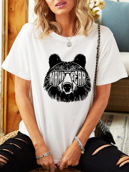 

Mama Bear Mother's Day Graphic Crew Neck Tee Top, White, T-shirts