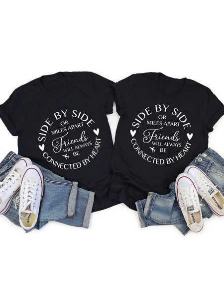 

Friends Will Always Be Connected by Heart Best Friends T-Shirt, Black, Sister T-shirts