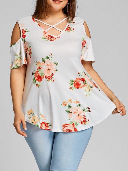 

Cold Shoulder Casual Tops, White, Tops