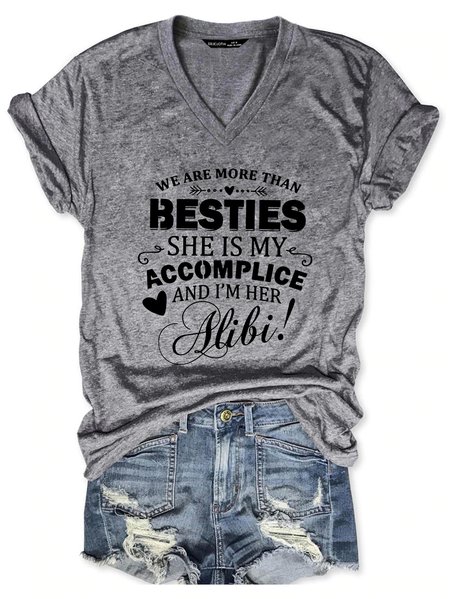 

We Are More Than Besties Women's V-neck T-shirt, Gray, T-shirts