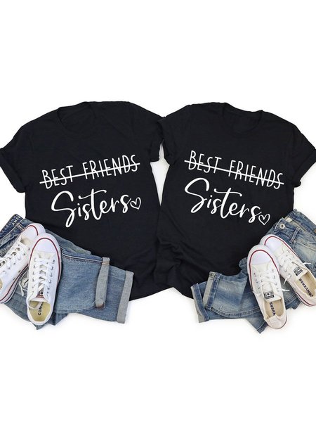 

Friend Bestie Sisters Matching T-Shirts, Black, Sister T-shirts