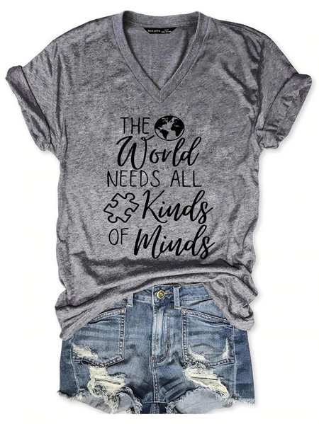 

Autism Crewneck Shirt Gift, The World Needs All Kinds of Minds T-shirt, Gray, T-shirts