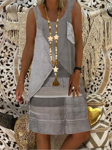 

Vintage Bohemian Vacanza Astratto Scollo a U Casuale Bretelline sottili Abito, Grigio, Dresses