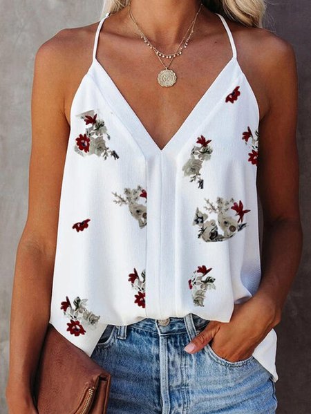 

Cotton-Blend Casual Tanks & Camis, White, Tanks & Camis