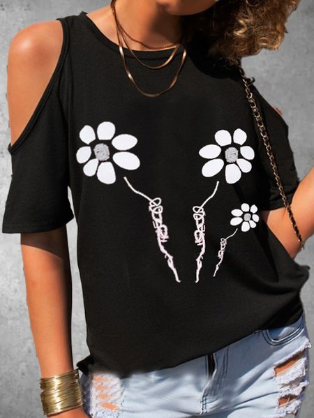 

Casuale Spalla Nuda Top, Nero, T-Shirts