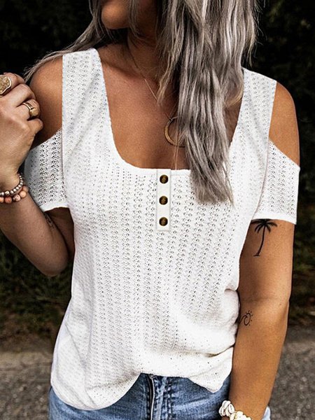 

Shift Short Sleeve Square Neck Tops, White, Tops