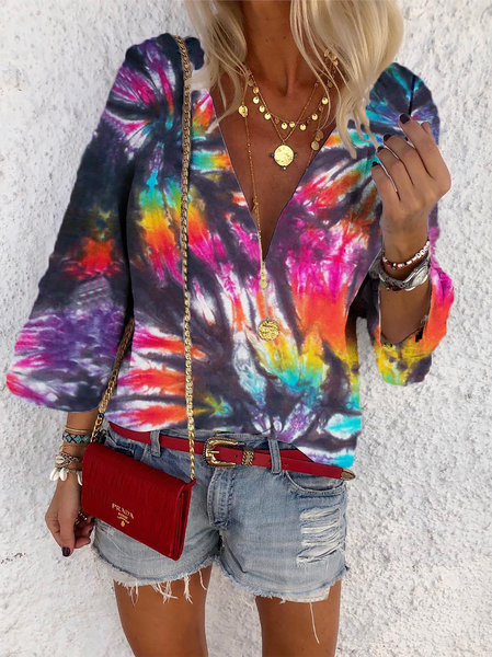

Casuale Tinto Legato Stampato Camicie & Top, Multicolore, T-Shirts