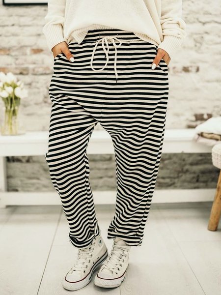 

Strisce Stampato Casuale Pantaloni, Bianco-nero, Bottoms
