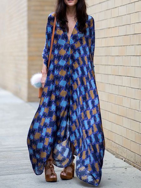 

V Neck Resort Dresses, Blue, Maxi Dresses