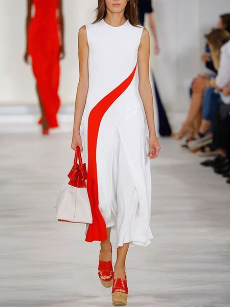 

Abito Girocollo senza maniche Vintage A-line, Bianco, Dresses