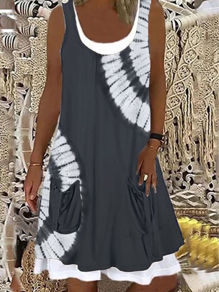 

Ombre/tie-Dye Sleeveless Dresses, Black-grey, Dresses