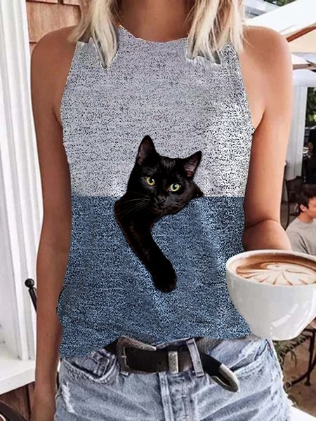 

Casuale Animale senza maniche Girocollo Camicie & Top, Blu, Tops