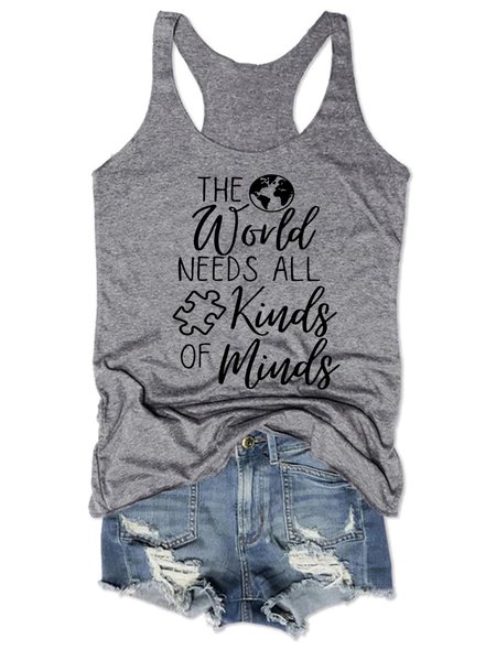 

Autism Crewneck Shirt Gift, The World Needs All Kinds of Minds Tank Top, Gray, Tank Tops