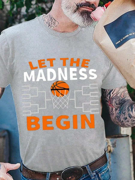 

Let The Madness Begin Cotton-Blend Crew Neck Men Tee, Light gray, T-shirts