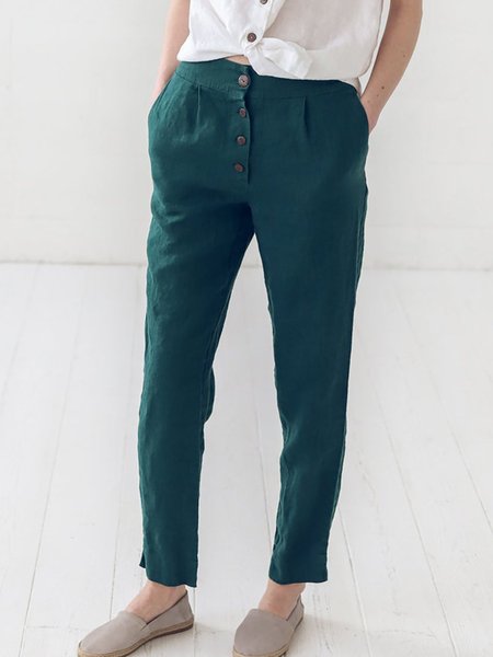 

Donna Classico Misto Cotone Casuale Lino Pantaloni Hight Girovita I pantaloni, Verde, Pants