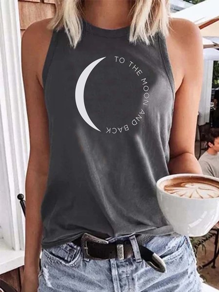 

Sleeveless Cotton-Blend Casual Crew Neck Tanks & Camis, Deep gray, Tank Top
