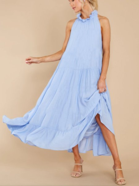 

Sweet Holiday Swing Ruffled Dress, Blue, Maxi Dresses