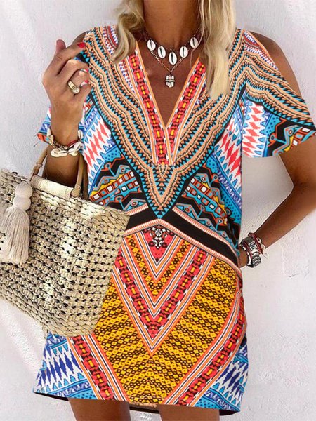 

Scollo a V Maniche Corte Casuale Dritto Abito, Blu, Dresses
