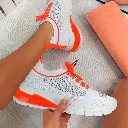 

Flyknit Fabric Sneakers, Orange, Athletic & Casual Shoes