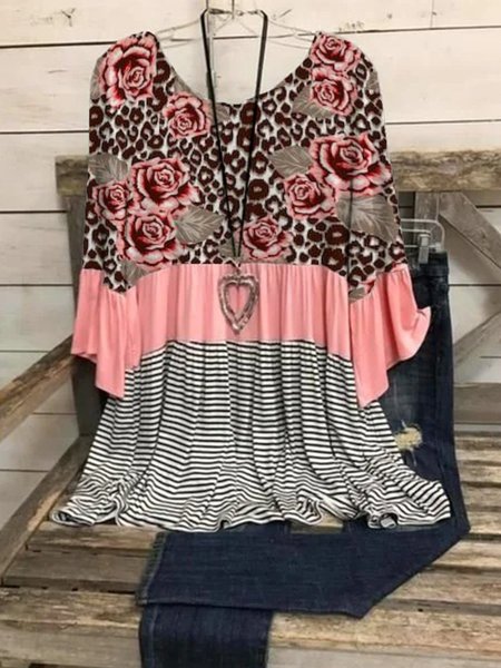 

Vintage Printed Crew Neck Shirts & Tops, Pink, Auto-Clearance