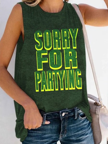 

Sorry For Partying Letter Top Vest, Dark green, Tank Tops