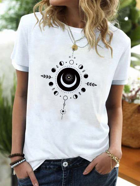

Crew Neck Casual Short Sleeve Shift T-Shirts, White, T-Shirts