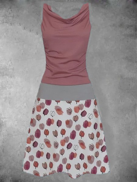 

Stampato Casuale Collo ad anello senza maniche Misto Cotone Abito, Rosa, Dresses