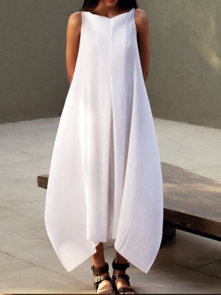 

Abito Solido Bozzolo Girocollo senza maniche, Bianco, Dresses