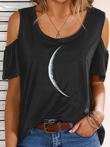 

Star Crew Neck Casual T-shirt, Black, T-Shirts