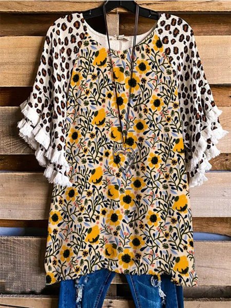 

Vintage Maniche Corte Stampato Top, Giallo, Blouses & Shirts