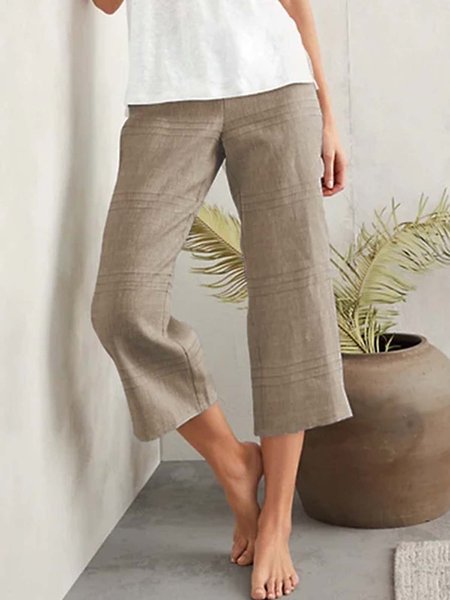 

Casual Plain Cotton-Blend Pants, Brown, Pants