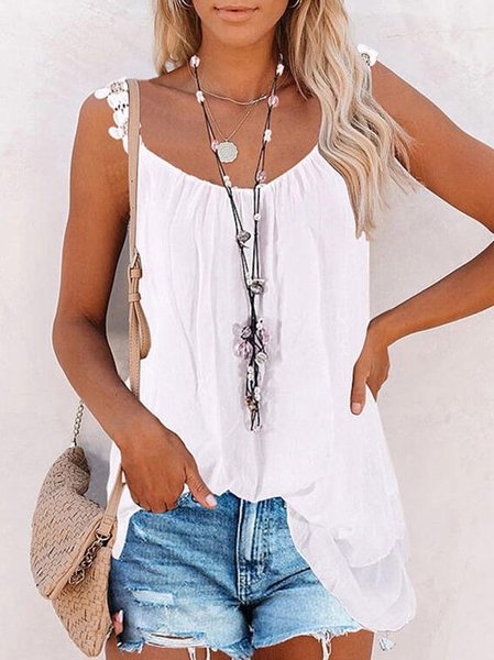 

Solid Cotton-Blend Casual Tank & Cami Top, White, Tank Tops & Camis