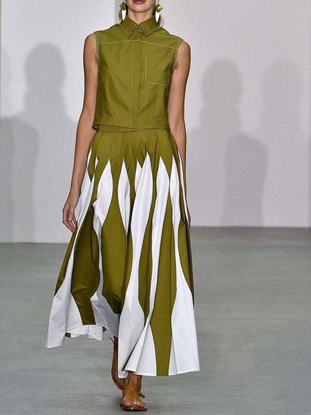 

Solido senza maniche Gonna Casuale, Verde, Dresses