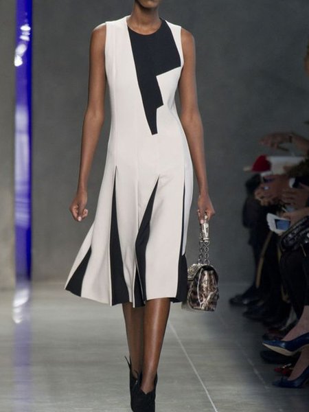 

Casuale Mezza Manica Abito, Bianco-nero, Dresses