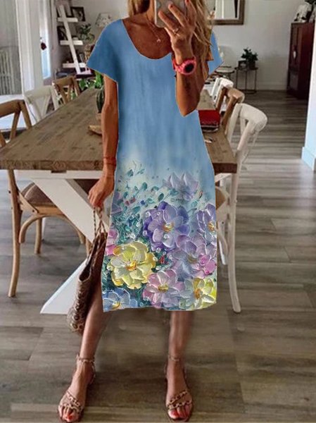 

Nuovo Donna Vintage Floreale Bohemian Vacanza Casuale Dritto Abito, Azzurro, Dresses