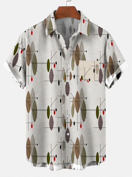 

Men's Shirt Collar Abstract Printed Shirts & Tops, Gray, Shirts