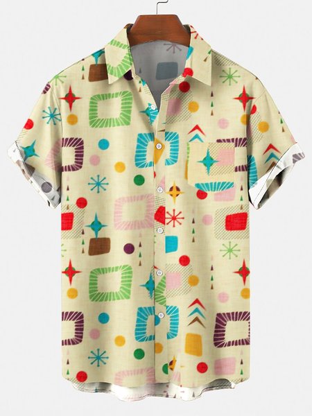 

Men's Shirt Collar Abstract Printed Shirts, Beige, Men's Floral shirt