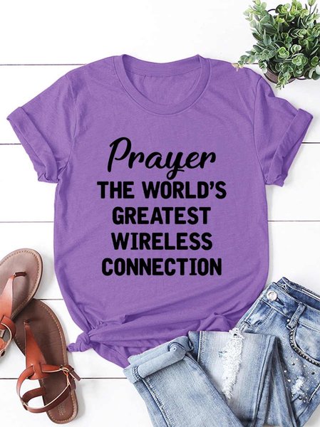 

Prayer The World's Greatest Connection Crew Neck T-Shirt, Purple, T-shirts