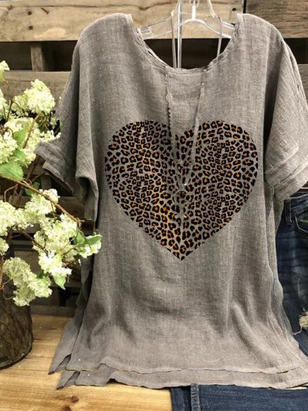 

Maniche Corte Stampato Camicie & Top, Grigio, Blouses & Shirts