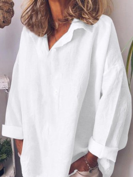 

Long Sleeve Linen Shawl Collar Blouse, White, Blouses & Shirts