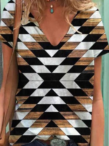 

Short Sleeve Casual V Neck T-shirt, As picture, T-Shirts